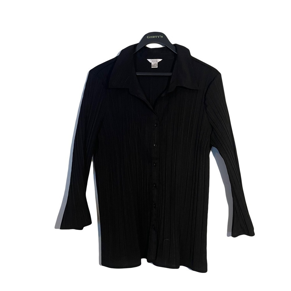 Christopher & Banks women’s black pleated button down long sleeve blouse size XL